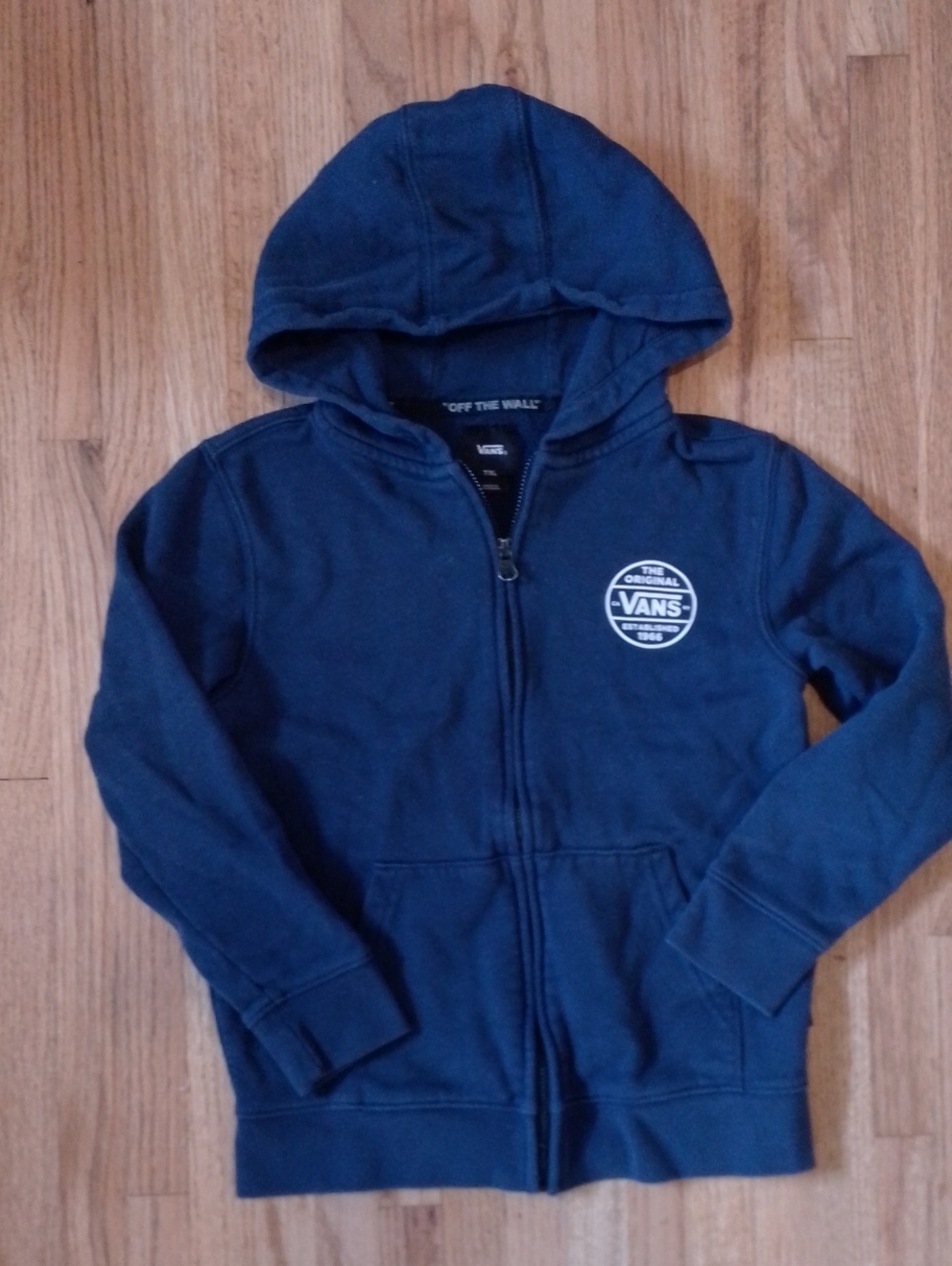 Vans Kids Boys Dark Blue Zip Hoodie with Chest & Back Logo